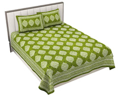 Cotton Double Bedsheet For King Size With Two Matching Pillow Covers - 90 X 94 Inches, Green | Super Soft Breathable & Wrinkle Free