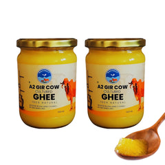 Premium Natural A2 Gir Cow Ghee By Rachiket | Rich In Nutrients & Healthy Fats Bilona Cow Ghee Good For Brain Health | 1 Litre (500ml * 2) 33.8 Ounce | Jar Pack