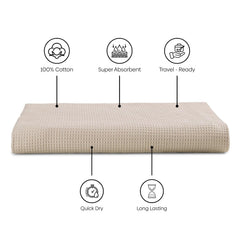 Haus & Kinder Maple Waffle Bath Towel 220 Gsm | Honeycomb Large Size Bathing Towels 100% Cotton Towel For Men & Women (Solid Beige)