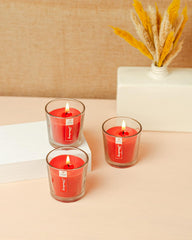 STRAWBERRY BEST FRAGRANCE VOTIVE GLASS CANDLES SET OF 3 | BURNING TIME 12 HOURS