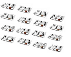 Silver Stainless Steel Sandwich Tray Set, 5 Pieces, Microwave Safe | Set Of 5 Individual Trays In 1 - Pack Of 16, Rectangular Shape