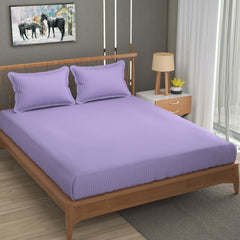 Cotton Elastic Fitted King Size Double Bed Bedsheet With 2 Pillow Covers - 72x78x6 Inches, Purple | Durable Bedsheets For Everyday Comfort