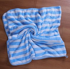 Fezora Microfiber Bath Towels Strip 290 Gsm | Extra Soft Plush & Quick Dry High Absorbency Large Size Towels For Bathing (Sky Blue & White)
