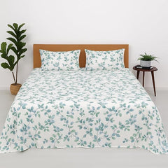 Printed Microfiber Single Bedsheet Include Pillow Covers For A Coordinated & Polished Look - Size 68 X 90 Inch, Blue & White | 186 Thread Count - Ultra-Soft Single Bedsheet