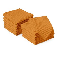 Encasa Xo Kitchen Hand Towels Set 350 Gsm | Waffle Weave & Flat Hand Towel | Quick Drying Reusable Cotton Washcloths | Set Of 12 (Gold)