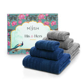 Mush Bamboo Luxurious 2 Bath + 2 Hand & 2 Face Towel 1800 Gsm | Ultra Soft, Absorbent & Antimicrobial Towel (Navy & Grey) -6 Piece
