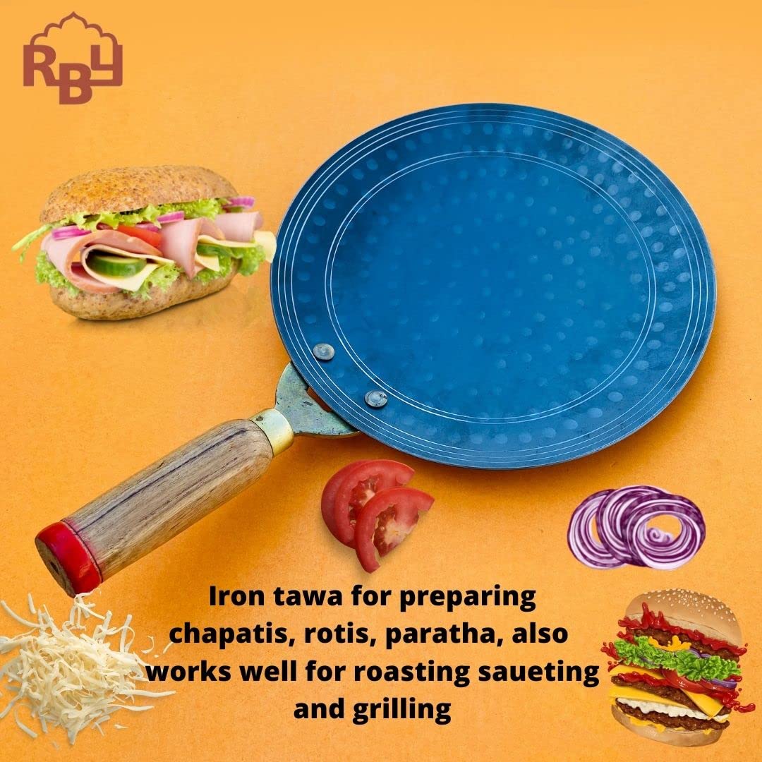 Traditional Pure Black Iron Tawa With Wooden Handle, 9 Inches - Heavy Base For Roti, Chapati With Wooden Handle Roti Tawa Traditional Pure Black Iron Tawa With Wooden Handle, 9 Inches - Heavy Base For Roti, Chapati With Wooden Handle Roti Tawa