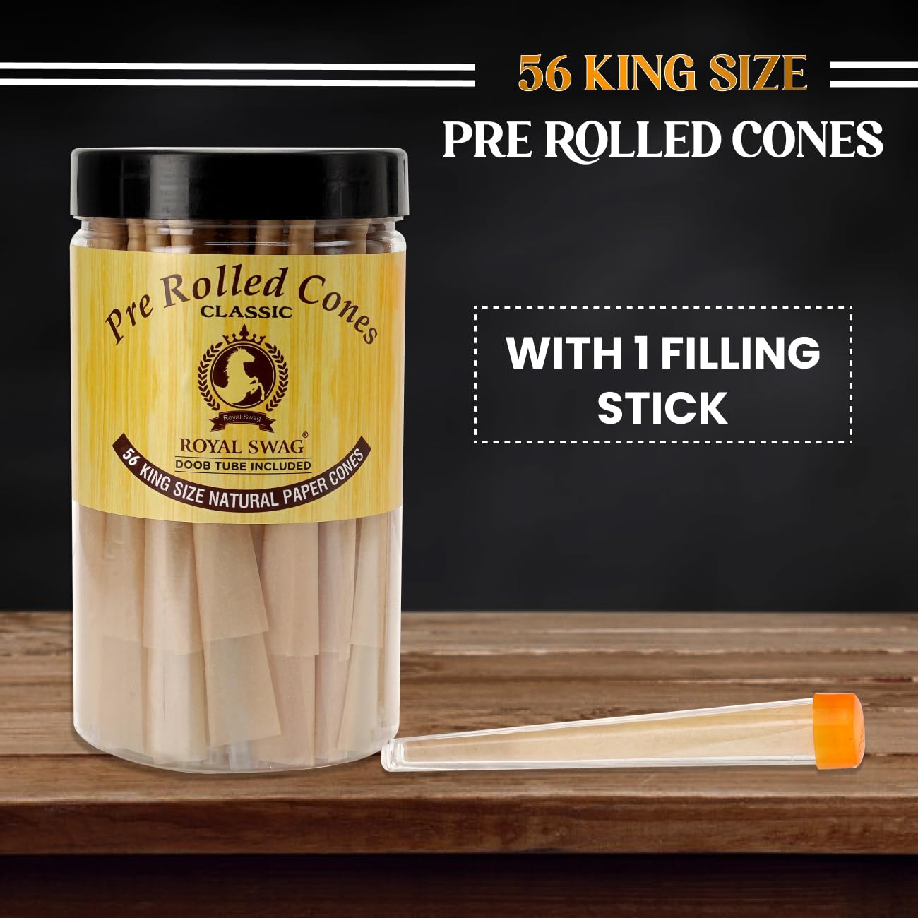 Royal Swag Pre Rolled Cones Classic King Size Rolling Papers With Filter Tips - 110mm Long Cones Party Pack - 56 Count Ready To Use Cones Includes Fiber Doob Tube Reusable Royal Swag Pre Rolled Cones Classic King Size Rolling Papers With Filter Tips - 110mm Long Cones Party Pack - 56 Count Ready To Use Cones Includes Fiber Doob Tube Reusable