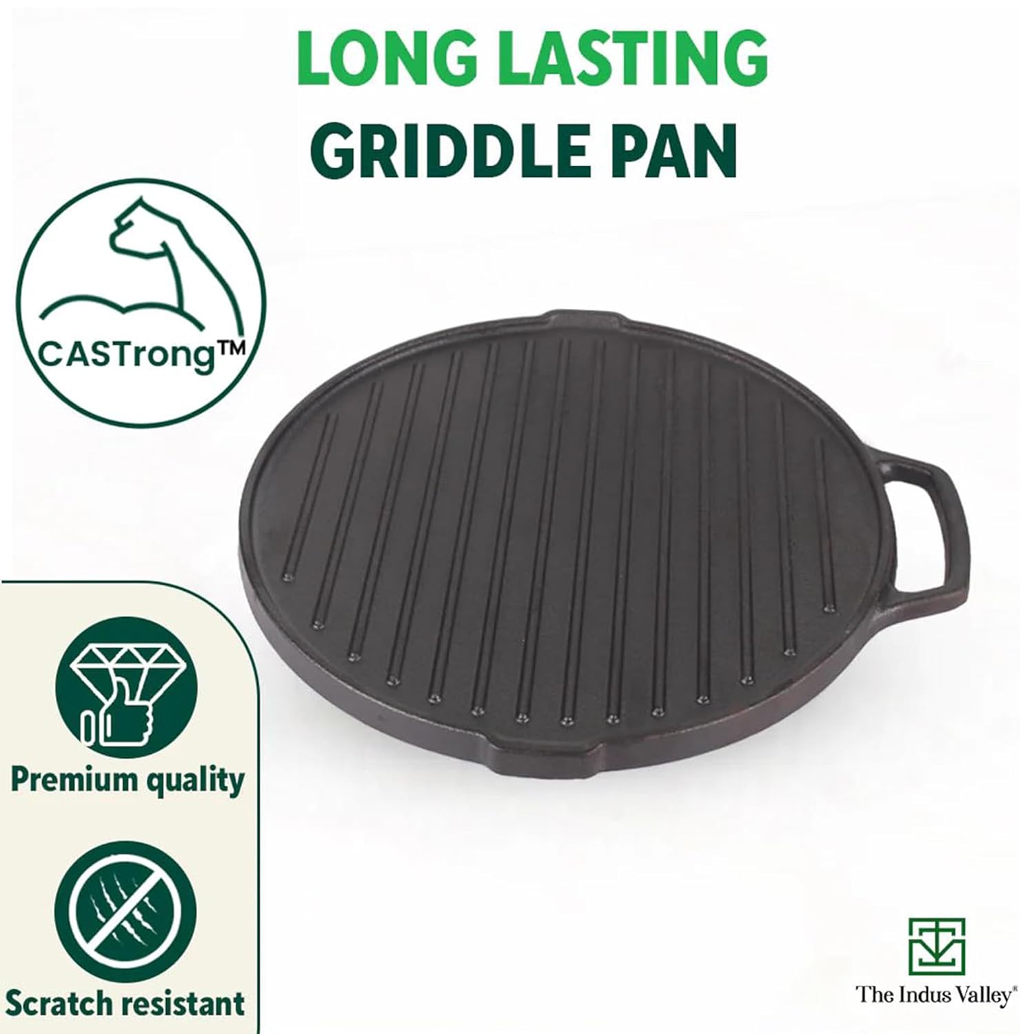 Pre-Seasoned Black Cast Iron Round Griddle Pan With Double Handle - Medium, 26 Cm, 10.2 Inch, 2.1 Kg | Gas Compatible, 100% Pure & Toxin-Free, No Chemical Coating Pre-Seasoned Black Cast Iron Round Griddle Pan With Double Handle - Medium, 26 Cm, 10.2 Inch, 2.1 Kg | Gas Compatible, 100% Pure & Toxin-Free, No Chemical Coating