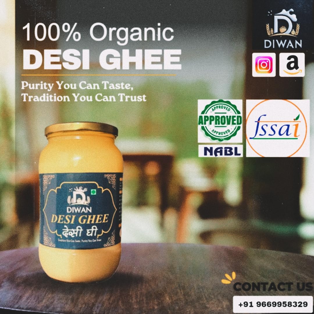 Organic Natural Desi Ghee By Diwan | Rich & Aromatic Natural Healthy Authentic Bilona Ghee Good For Bones Health | (500ml) 16.9 Ounce | Jar Pack Organic Natural Desi Ghee By Diwan | Rich & Aromatic Natural Healthy Authentic Bilona Ghee Good For Bones Health | (500ml) 16.9 Ounce | Jar Pack