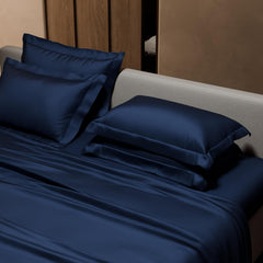 1 Flat Bedsheet King Size With 4 Pillow Cover - 108 X 108 Inches, Blue | Wedding, Bedroom, Date Night Collection | 300 Thread Count