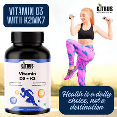 Citrus Nutraceutical Vitamin D3 With K2mk7 Supplement | Supports Immunity, Stronger Bone & Heart Health | 60 Veg Capsules, 100gm 0.2lbs