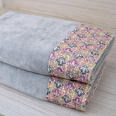 Rangoli Prima Dream 100% Cotton Lace Bath Towel 900 Gsm | Ultra Soft, Super Absorbent & Eco-Friendly Hanging Bath Towels (Grey) - Pack Of 2