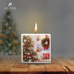 SQUARE CHRISTMAS PILLAR CANDLE 3 INCH | PRINTED CANDLE | 40 HOURS BURNING CANDLE
