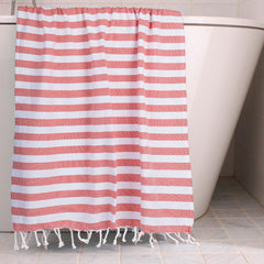 Homadorn 100% Cotton Striped Fouta Bath Towels 1400 Gsm | Soft Quick Dry & Absorbent Hand-Knotted Tassels | Turkish Hamam Towel (Peach- White)- Pack Of 4
