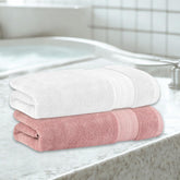 Himeya Bamboo Bath Towel 1200 Gsm | Ultra Absorbent 3x Softer Than Cotton Towels | Pack Of 2 - Butter Pink & White