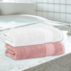 Himeya Bamboo Bath Towel 1200 Gsm | Ultra Absorbent 3x Softer Than Cotton Towels | Pack Of 2 - Butter Pink & White