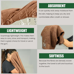 Rangoli 100% Cotton Martin Bath & Hand Towels 900 Gsm | Quick Dry, Ultra Soft, Highly Absorbent Printed Bath Towel - Brown (Set Of 3)