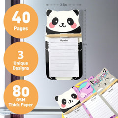 Magnetic Fridge Memo Notepad With Pencils Inserted For Notes, Cute Animal Memo Pad, Pack Of 3