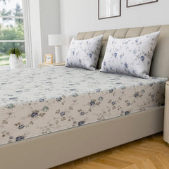 Bedsheet For King Bed Size Bedding With Pillow Cover For Bedroom - 108 X 108 Inches, Blue & White | Ideal For Hotel, House, Guest House