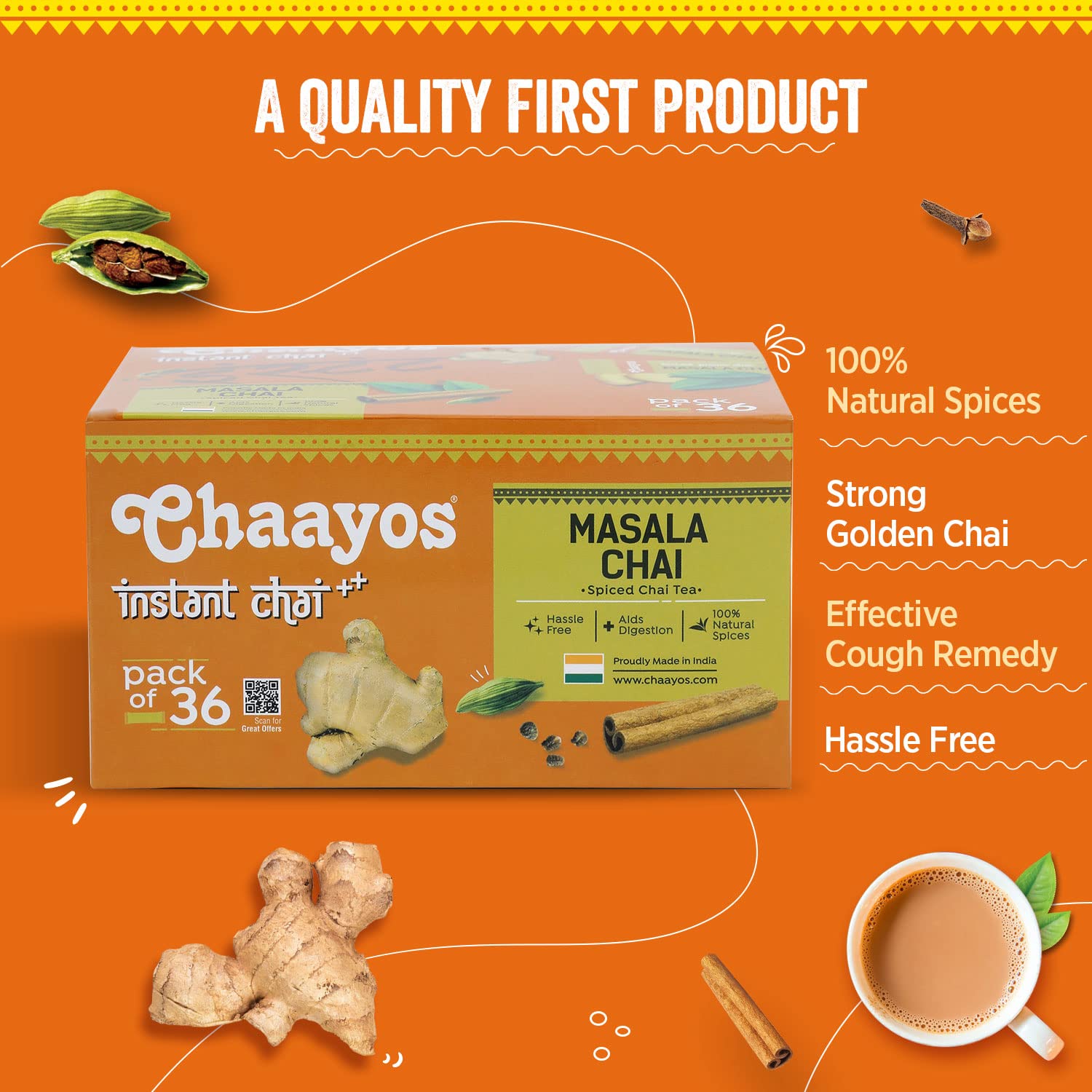 Chaayos Instant Tea Premix Masala Chai Flavor - 14gm X 36 Sachets, 0.49 Ounce Each | Premix Tea Masala Tea Powder - Desi Chai Spiced Chai Tea | Caffeine Free Chaayos Instant Tea Premix Masala Chai Flavor - 14gm X 36 Sachets, 0.49 Ounce Each | Premix Tea Masala Tea Powder - Desi Chai Spiced Chai Tea | Caffeine Free