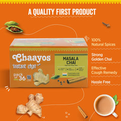Chaayos Instant Tea Premix Masala Chai Flavor - 14gm X 36 Sachets, 0.49 Ounce Each | Premix Tea Masala Tea Powder - Desi Chai Spiced Chai Tea | Caffeine Free