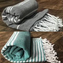 Rosslyn Bath/Beach Towel 700 Gsm | Ultra Soft, Absorbent & Quick Dry Bath Towel (Green & Grey) - 2 Pcs
