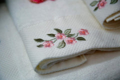 100% Bamboo Embroidery Bath, Hand & Face Towel Set 900 Gsm (White) - 3 Pcs
