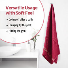 Kuber Industries Cotton Bath Towel 1000 Gsm | Wrinkle Resistant Towels | Quick-Dry Travel Velvet Border Towel For Men & Woman -Maroon (Pack Of 2)