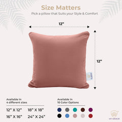 Microfiber Square Pillow, Cushion For Sofa, Car & Decoration, Peach - 12 X 12 Inch | Throw Pillow, Back & Neck Support, Hypoallergenic, Washable, Peach Velvet Cover - Pack Of 5