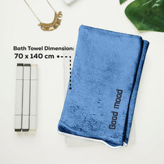 Housse Premium Soft Microfiber Embroidery Bath Towel 350 Gsm | Soft Absorbent Quick-Drying Sweat Towel (Good Mood - Dark Blue)