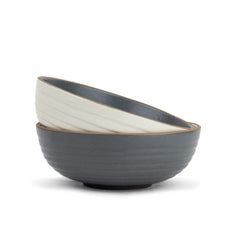 Ceramic Japandi Medium Pasta Bowl Set Of 2 Pieces - 17cm, Grey & White, 850ml Each | Stoneware Ceramic Serving Bowls - 1 Grey Bowl + 1 White Bowl | Deep Plate - Ceramic Bowl With Matte Finish