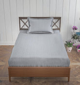 1 Bedsheet Single Satin Stripe Elastic Fitted With 1 Pillow Cover (36 X 78 Inches) Grey | Lightweight, Soft & Breathable - Perfect For Gifting On Weddings Bedsheet