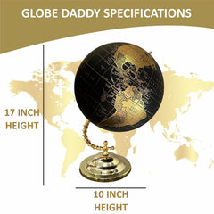 Big 10 Inch World Map Globe With Stylish Stand For Home, Living, Bedroom & Hall Decor, Office Table, Kids Room, Educational Tool, Showpiece - Gold Black, Pack Of 1