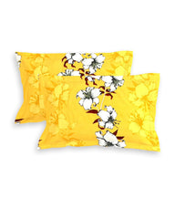 Luxurious Glace Cotton Super Soft Bedsheets King Size Bed (72 X 78 X 8 Inch) With 2 Pillow Cover | All Around Elastic Fitted Bedsheets, Yellow & White