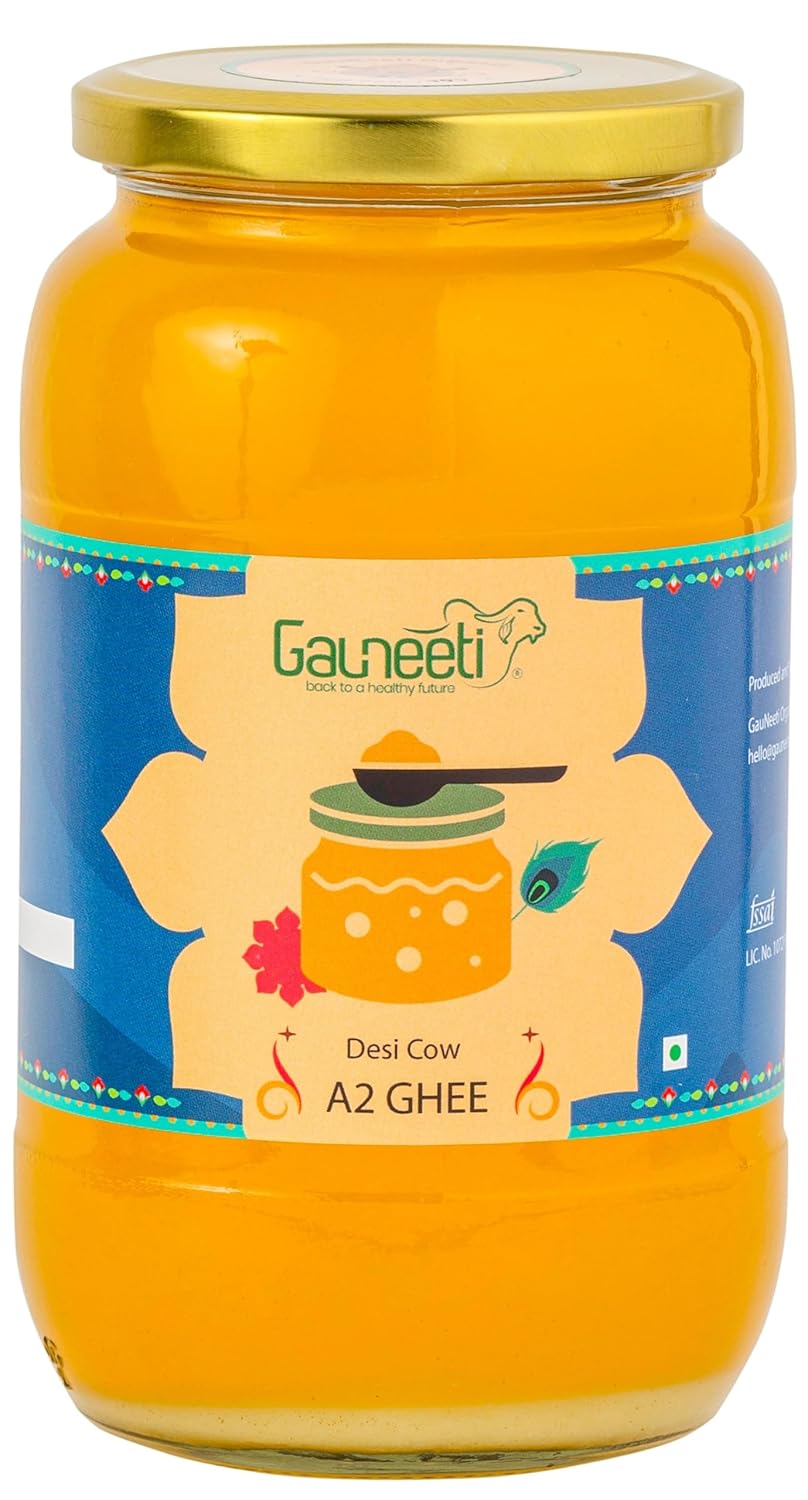 100% Natural Desi Cow Bilona Ghee By Gauneeti | Good Source Of Protein Fiber Healthy Desi Ghee For Glowing Skin | (1 Litr) 33.8 Ounce | Jar Pack