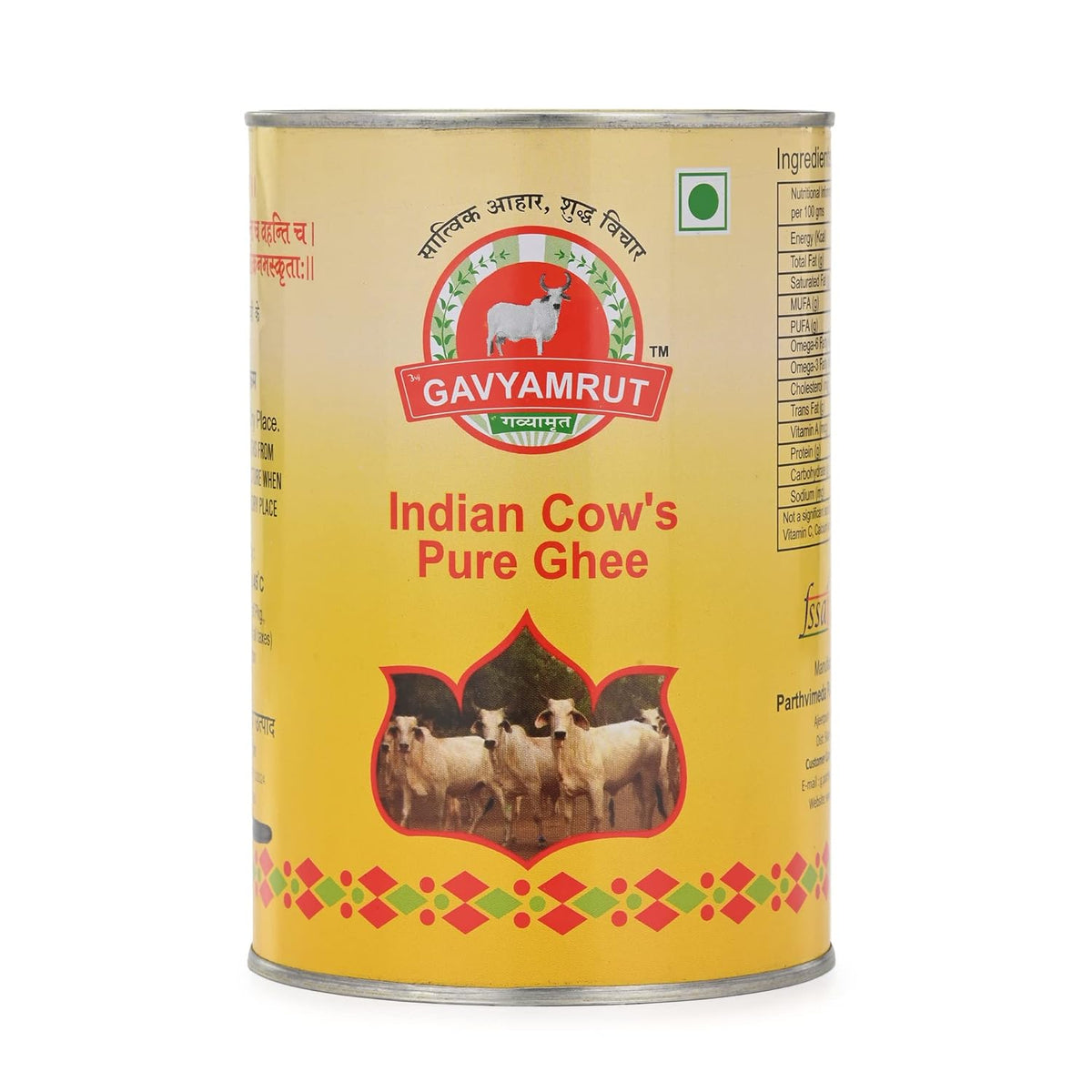 Premium Indian Desi Cow Ghee By Gavyamrut | Great Source Of Healthy & Nutrients Desi Cow Ghee Good For Sweets | (1 Litr) 33.8 Ounce | Tin Pack