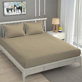 Pure Cotton Satin Stripes Plain King Size Bedsheet For Double Bed With Two Pillow Covers - 90x90 Inches, Khakhi | Ideal For Daily Use & Gifting Bedsheet