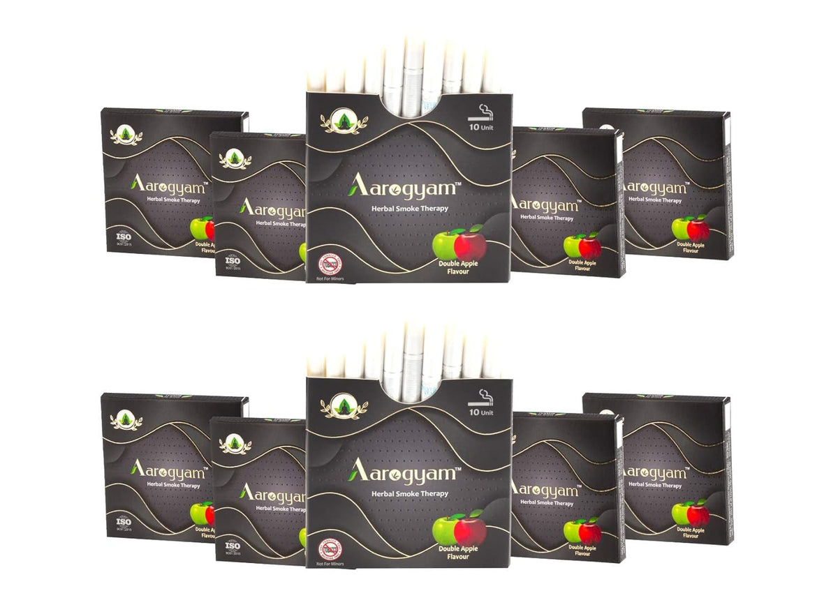 Aarogyam Herbals 100% Tobacco & Nicotine Free Cigarette For Relieve Stress & Mood Enhance Product For Smokers - 10 Sticks In Each Packet Double Apple Flavour, Pack Of 10