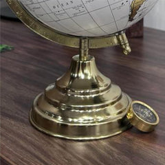 Decorative 8 Inch Table Rotating Globe With Gold Arc & Base, For Home Decor With Gold Foil Stamp Map, White, For Kids & Students Learning, Pack Of 1