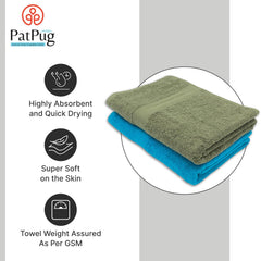 PatPug 100% Indian Ultra Soft Cotton 450 Gsm Bath Towel Large Bath Towel | Highly Absorbent Quick Drying Durable Towel For Men, Women & Kids (Olive Green & Cool Aqua)