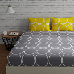 Bedsheet For Double Bed King Size With 2 Pillow Covers - 108 X 108 Inches, Grey & Yellow | Beautiful Bedsheets Are Perfect Gifting For Festivals
