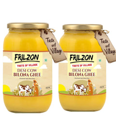 Organic Desi Cow Bilona Ghee By Frilzon | Traditional Bilona Method, Cultured Danedar Desi Homemade Ghee | 2 Litre (1 Litr * 2) 67.6 Ounce | Jar Pack