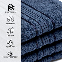Akiko Home 100% Cotton Essential Series Hand Towels 800 Gsm | Soft, Absorbent & Durable, Cotton Hand Towel For Bathroom Use, Gentle On Skin- Pack Of 4 (Navy)