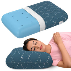 Cool Gel Memory Foam Pillow, Orthopedic Thick Pillow, King Size - 5.5 Inches | Pillow For Neck Pain Relief & Back Support, Blue Checks Cover | Removable Cover, Breathable - Pack Of 1