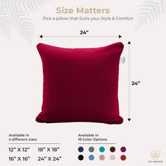 Microfiber Square Soft Pillow Cushion For Sofa & Bed, Maroon - 24 X 24 Inch | Fluffy Pillow For Comfort & Back Support | Hypoallergenic, Washable | Premium Velvet Outer Cover - Pack Of 1