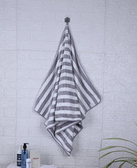Fezora Microfiber Bath Towels Strip 290 Gsm | Extra Soft Plush & Quick Dry High Absorbency Large Size Towels For Bathing (Grey & White)