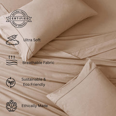 1 Elastic Fitted Bedsheet For Super King Size & 2 Pillow Cover - 72 X 78 Inches, Taupe | Durable & Fade Resistant | Pure Comfort Of Organic Cotton