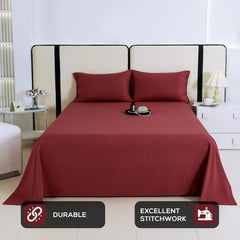 Soft Bedsheet For King Size Bed With 2 Matching Pillow Cover | 98 X 106 Inches, Red | Skin-Friendly Touch & Lasting Comfort - Soft & Breathable