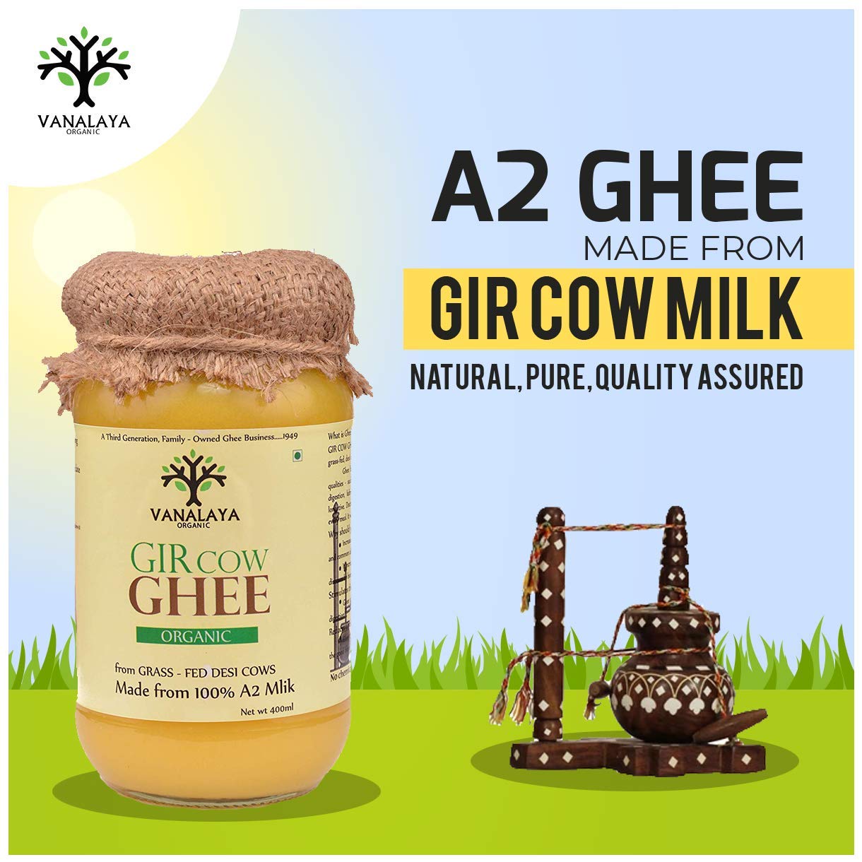 100% Pure Organic Desi Gir Cow Ghee By Vanalaya | Rich Source Of Vitamin A & Healthy Delicious Pure Desi Ghee Good For Sabji | (400ml) 13.5 Ounce | Jar Pack 100% Pure Organic Desi Gir Cow Ghee By Vanalaya | Rich Source Of Vitamin A & Healthy Delicious Pure Desi Ghee Good For Sabji | (400ml) 13.5 Ounce | Jar Pack